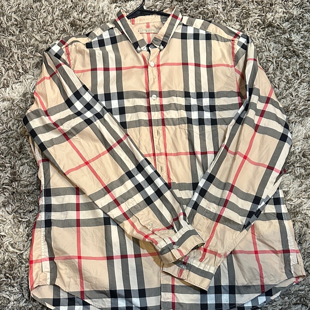 Burberry Beige and Black Plaid Shirt